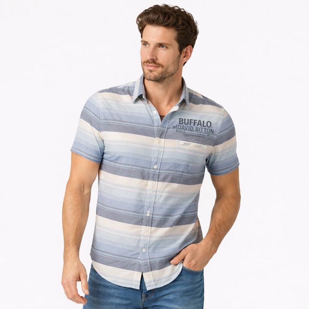 NWT Buffalo David Bitton Striped Short Sleeve Button Up | L